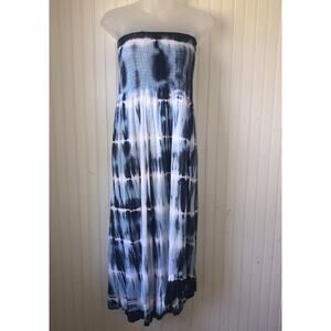 RAVIYA Blue Tie-Dye Strapless MIDI Dress Swimsuit Cover Up Size Medium